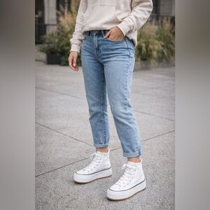 Classic White High-Top Canvas Platform Sneakers